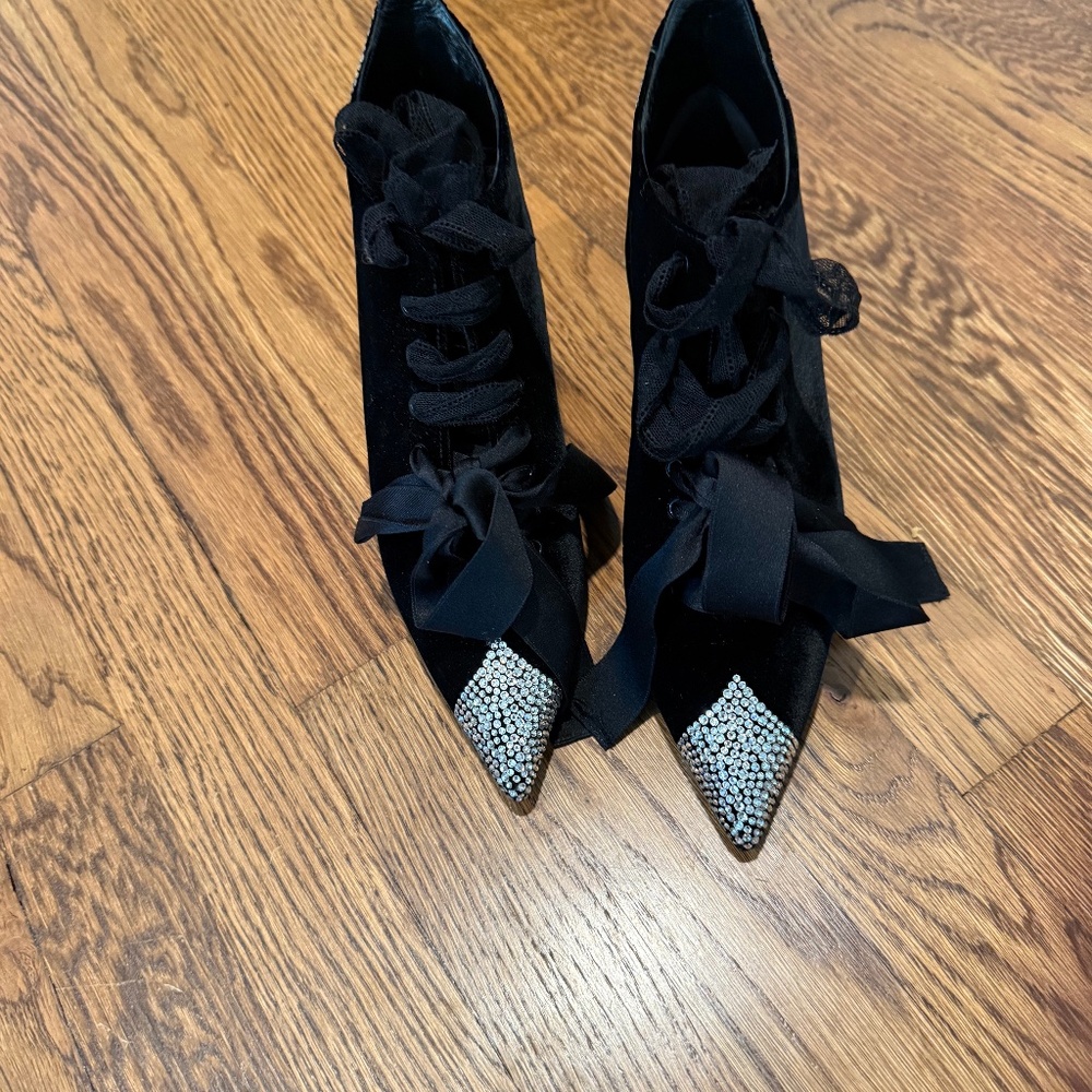 Crystal and velvet booties